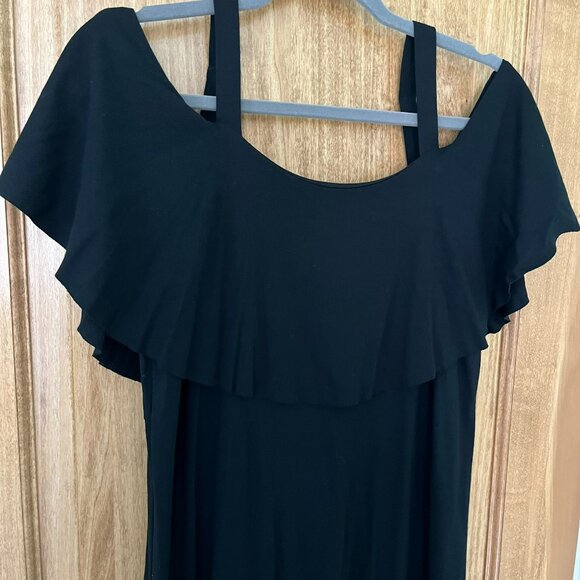 Anthropologie | Maeve Cold Shoulder Black Flounce Dress | Size Medium - Picture 5 of 9